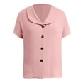 thumbnail image 4 of SNKSDGM Women's Plus Casual Easter Shirts for Women Tops for Women Trendy Summer Crop Women's Fashion Solid Color Lapel Short Sleeve Cardigan Button Casual Loose Top Womens Short Sleeve Tops Dressy, 4 of 4