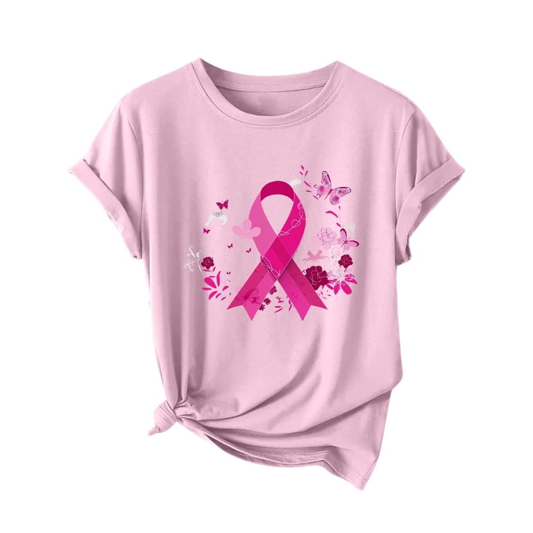 Pink Ribbon Shirt For Women | Breast Cancer Awareness T-Shirt | Inspirational Short Sleeve Top For Support & Awareness