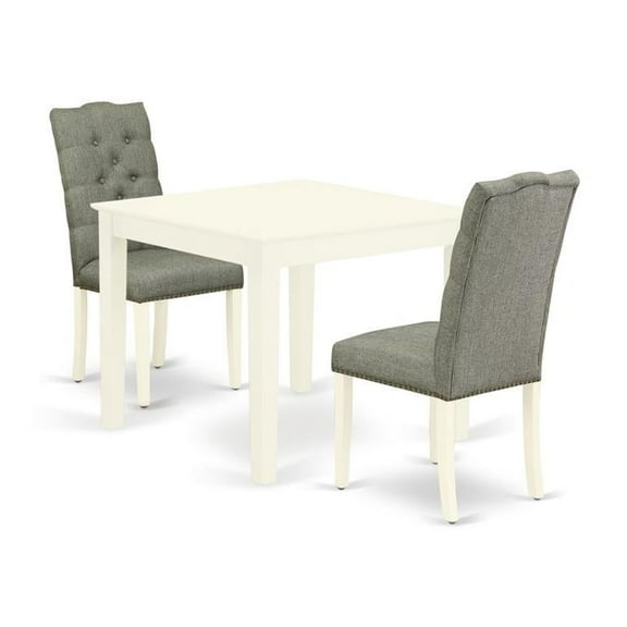East West Furniture Oxford 3-piece Wood Dining Set in Linen White/Smoke