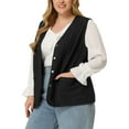 thumbnail image 4 of Agnes Orinda Plus Size Jeans Vests for Women Button Down V Neck Waistcoat Sleeveless Denim Vest 3X Black, 4 of 6