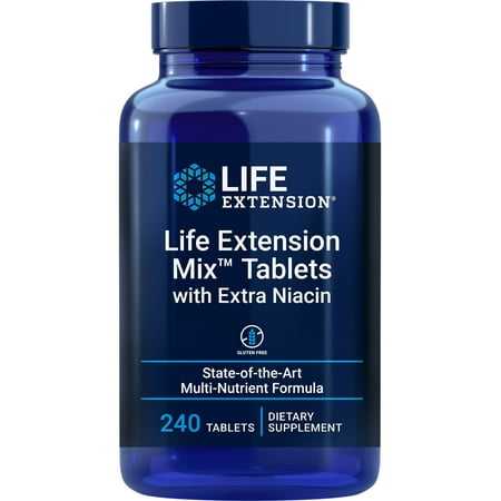 Life Extension Mix Tablets with Extra Niacin – Vitamin, Mineral, Fruit and Vegetable Supplement - Complete Daily Veggies Blend for Whole-Body Health - Gluten-Free - 240 Tablets