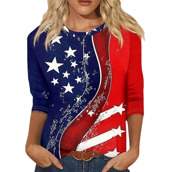 MuXiKeJi Clothes 250th Anniversary USA Shirt Women America 250 Shirt 3/4 Sleeve Patriotic Flag Eagle Print Tops 1776-2026 Tshirt Gifts