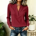 thumbnail image 4 of Qgtaibl Womens Gingham Blouses Split Stand Collar V Neck Long Sleeve Plaid Tops Plus Size Loose Fit Breathable Daily Office Shirts Wine M, 4 of 5