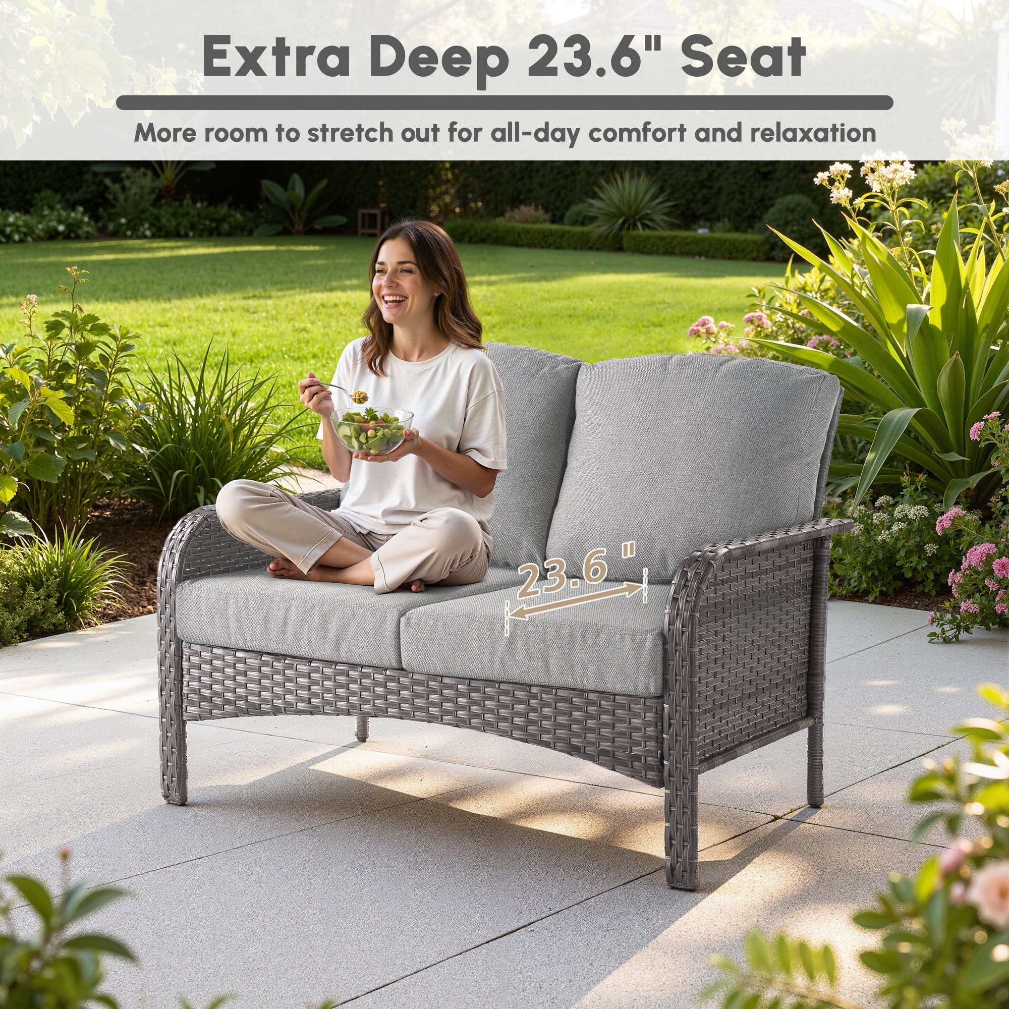 Ovios 4 Pieces Wicker Outdoor Patio Furniture with Coffee Table High Back All Weather Rattan Outdoor Sectional Conversation Set for Backyard Porch Garden, Dark Gray