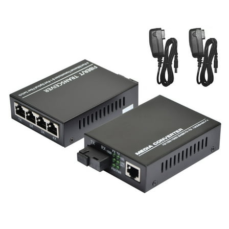 2x Gigabit Ethernet Media Converter, 1*SC Fiber Port, 4* RJ45 Port, Single Mode SC Fiber to Ethernet RJ45 Converter, 10/100M/1000M , up to 3-km Optical Transceiver