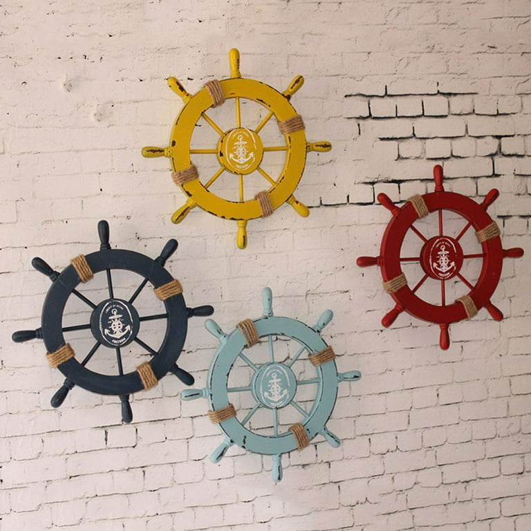 NUOLUX Mediterranean Nautical Wooden Boat Ship Wheel Helm Home Wall Party  Decoration (Light Blue) 