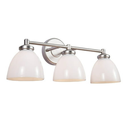 

Aspen Creative 62281 Bathroom Vanity 3 Lights Fixture 21-1/2 W x 9 H x 7-1/2 E Brushed Nickel Finish Clear Glass w/ Paint White Inside