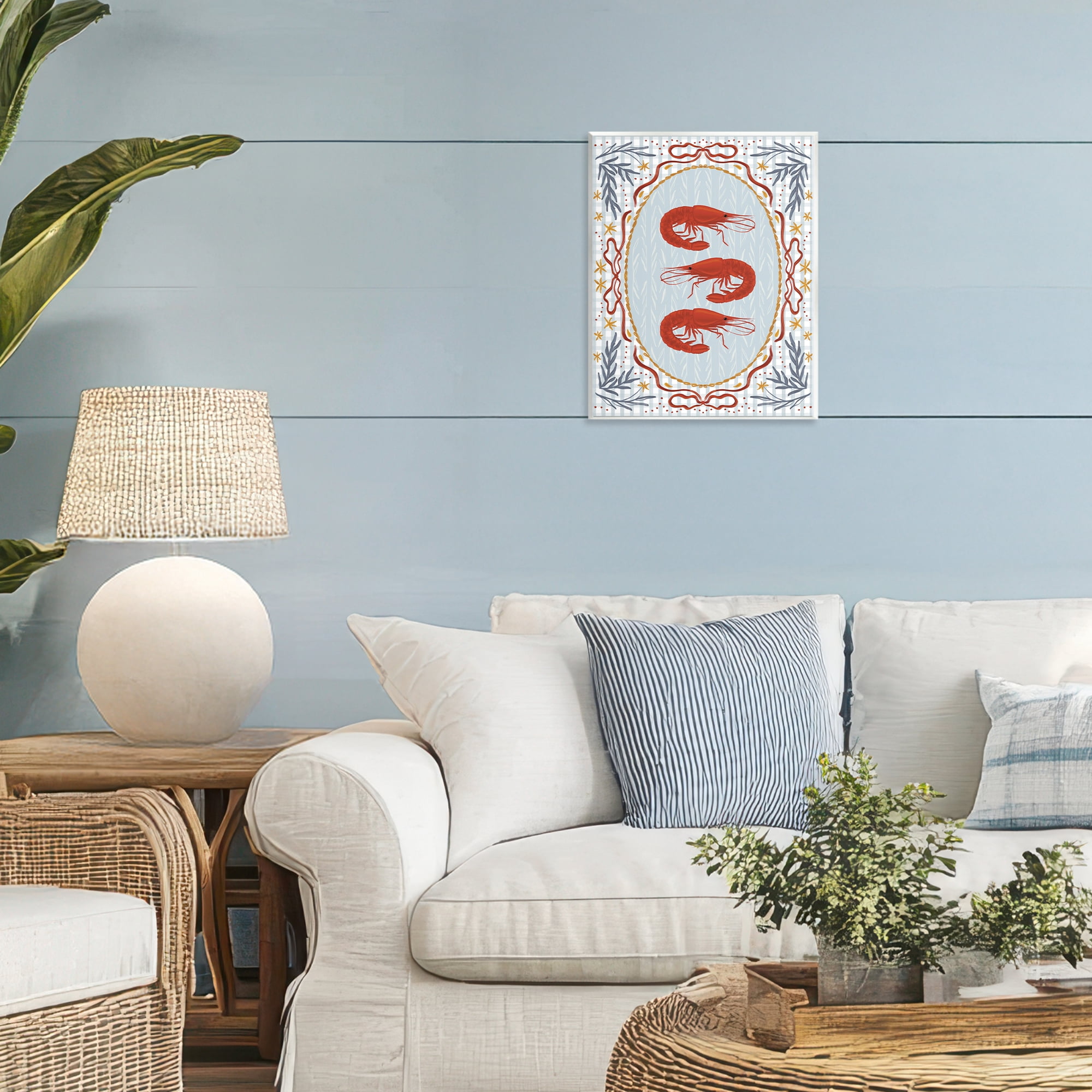 Stupell Industries Three Red Prawns on Gingham Wall Plaque Art, design by Vero Illustrates