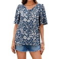 thumbnail image 1 of WISEFIN Women's Casual T-Shirt Floral Print Ruffled Short Sleeve Relaxed Fit Blouse Tops, 1 of 2