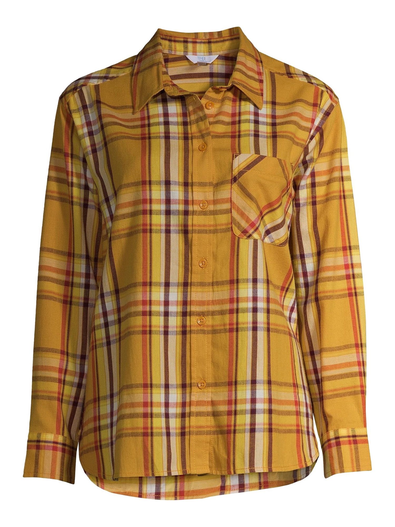 Time and Tru Women's Plaid Flannel Button Front Shirt