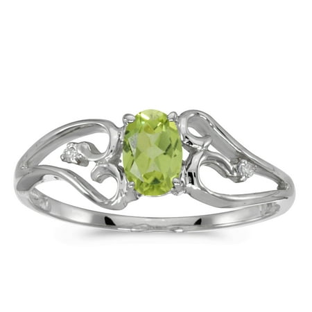 - 10k White Gold Oval Peridot And Diamond Ring