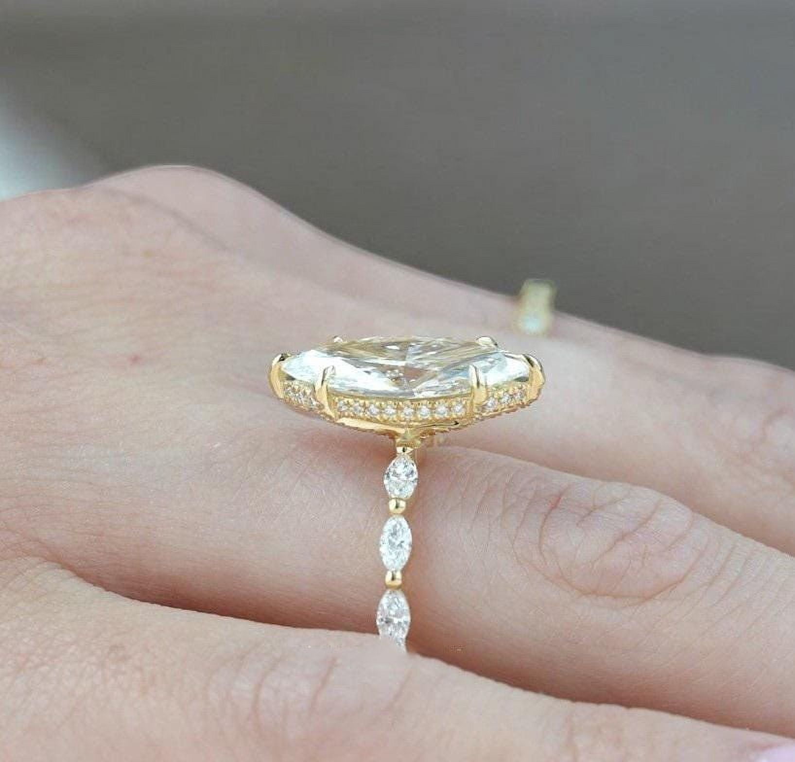 solitaire jewels 2.5CT Marquise Moissanite Hidden Halo Engagement Ring For Women, 14K Yellow Gold