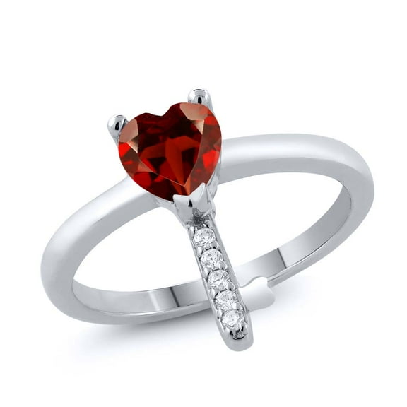 Gem Stone King 0.95 Ct Heart Shape Red Garnet 925 Sterling Silver Key Ring (Size 8)