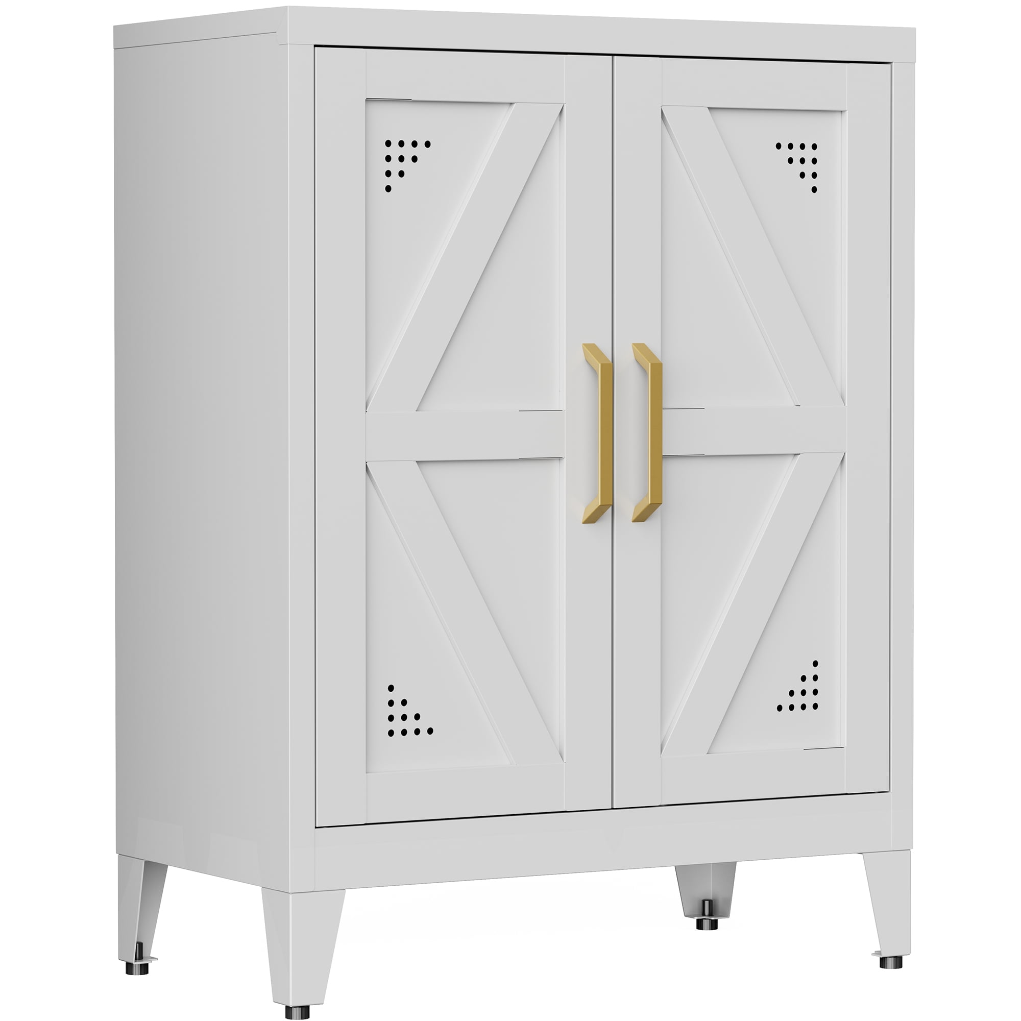 CXUZCZ Metal Buffet Cabinet, Bathroom Floor Storage Cabinet with 2 Adjustable Shelves, Freestanding Storage Sideboard for Entryway,Office, Restaurant, Living Room,11.8 x 23.6 x 31.5 Inches,White