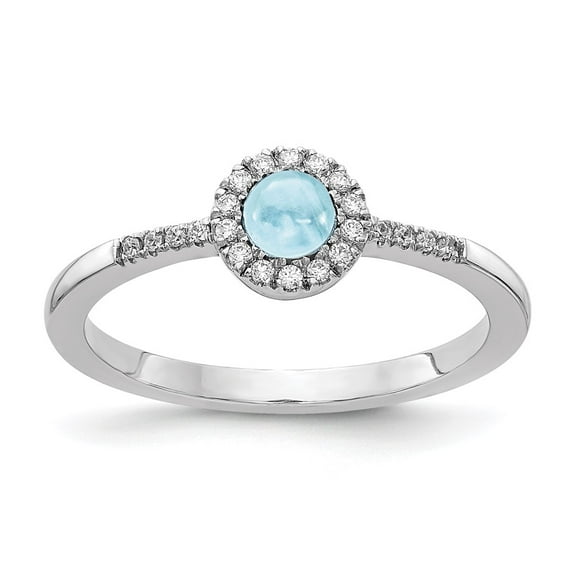 14k White Gold Diamond and Cabochon Aquamarine Ring Fine Jewelry For Women Gifts For Her, Size 7