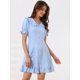 thumbnail image 2 of Vestido casual de verano Allegra K con estampado de cuadros volantes y mangas abullonadas cuello Peter Pan Azul Claro XL, 2 of 6