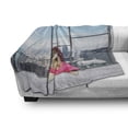 thumbnail image 3 of Funny Soft Flannel Fleece Blanket, Whimsical Little Dog in a Starry Raincoat on Window Big City Panorama Scene, Cozy Plush for Indoor and Outdoor Use, 60" x 80", Pink Grey Sky Blue, by Ambesonne, 3 of 6