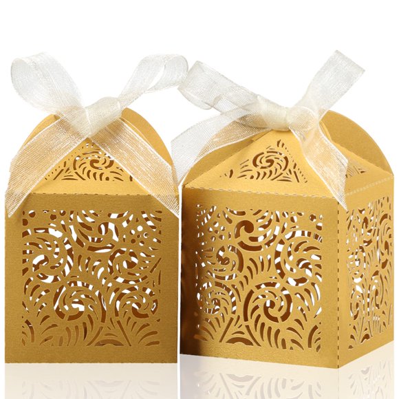 Cajas de regalo COTOPHER, 60 unidades, doradas, 5 x 5 x 7 cm, con cinta