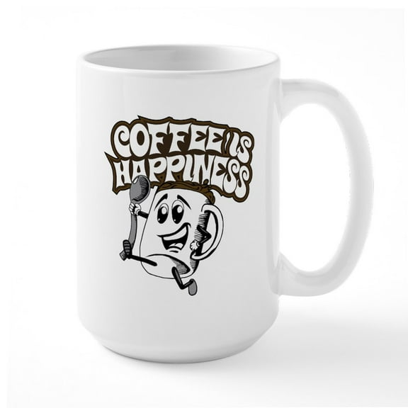 CafePress - Coffee Is Happiness - 15 oz Ceramic Large White Novelty Mug