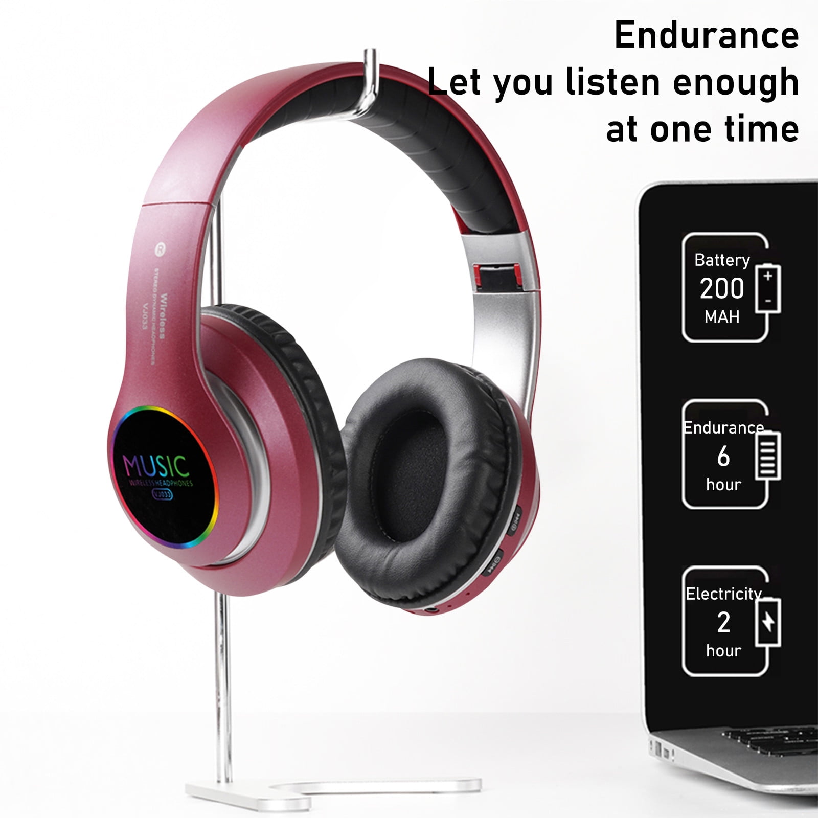 Bluetooth Headphones Over Ear,65H Playtime and 6 EQ Music Modes with Microphone,HiFi Stereo Foldable Lightweight Wireless Headset,Deep Bass for Home Office Cellphone PC Etc.,Red