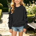 thumbnail image 6 of fnnxnal Girls Oversized Bow Detail Crewneck Sweatshirt - Long Sleeve Pullover Top in Black,Size 11-12T, 6 of 8