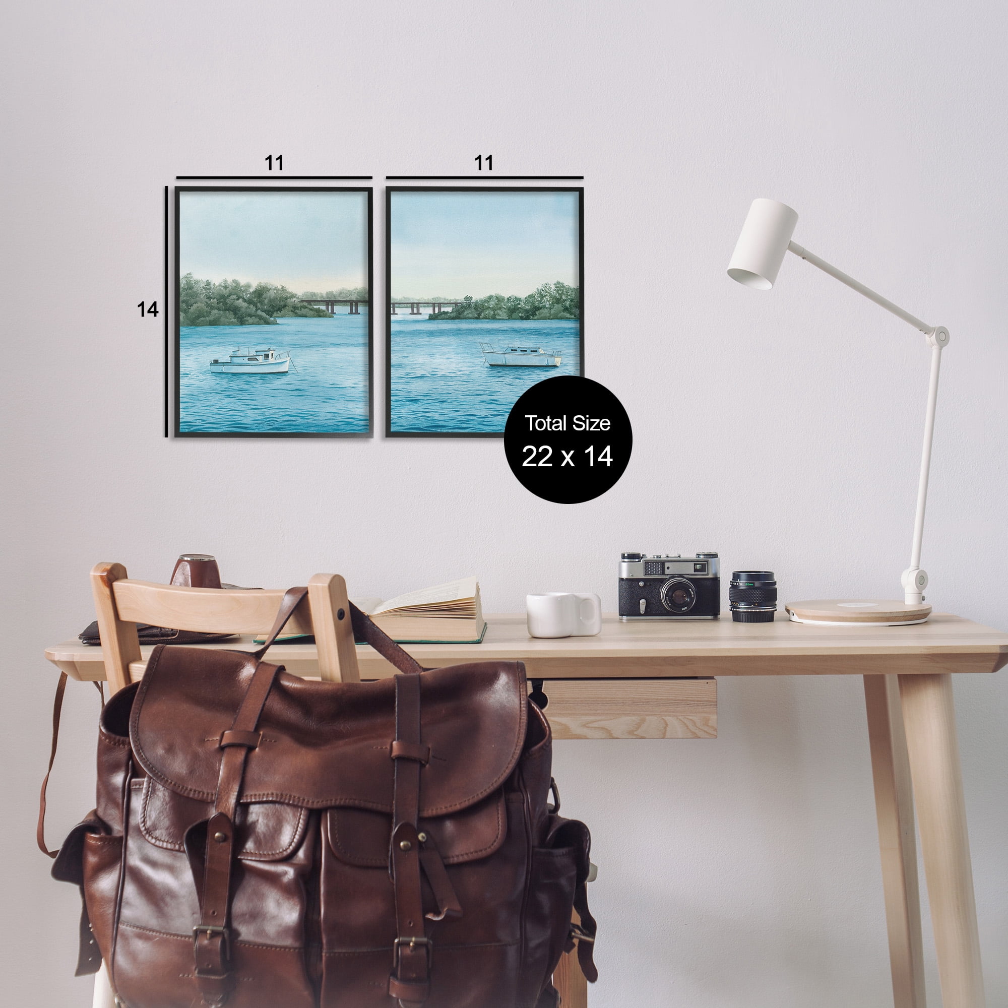 Stupell Industries Serene Summer Boats Landscape Painting Black Framed Art Print Wall Art, 11 x 14, Set of 2