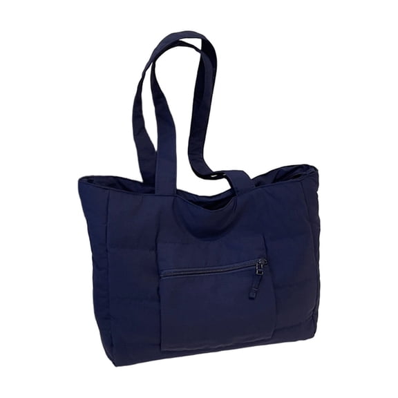 Shipiny Quilted Casual One Shoulder Computer Tote Bag, Large Capacity Canvas Laptop Bag with Front Zipper Pocket, Lightweight for Daily Use, 25.5x17.3x3.5 Inches, Navy