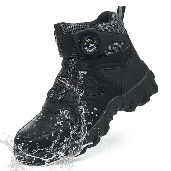TimGross Waterproof Steel Toe Boots for Men Non Slip Work Shoes Safety Indestructible Shoes Slip On Lightweight Construction Wide Width Boots 271/Bla