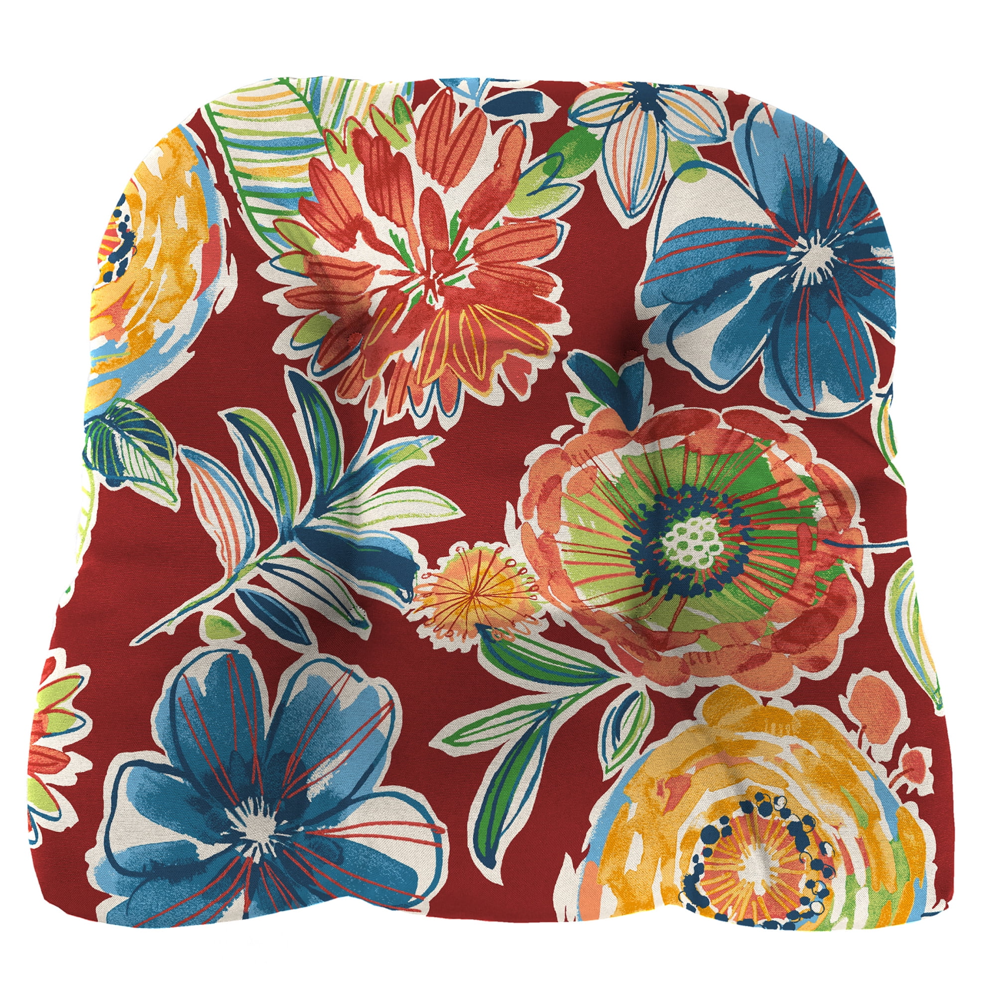 Jordan Manufacturing 18" x 18" Colsen Berry Red Floral Square Tufted Contoured Outdoor Wicker Seat Cushion (2 Pack)