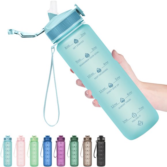 Botellas De Agua Hyeta De 32 Oz Con Pajita: Manténgase Motivado E Hidratado Con Horarios Convenientes Para Beber Marcas Duraderas A Prueba De Fugas