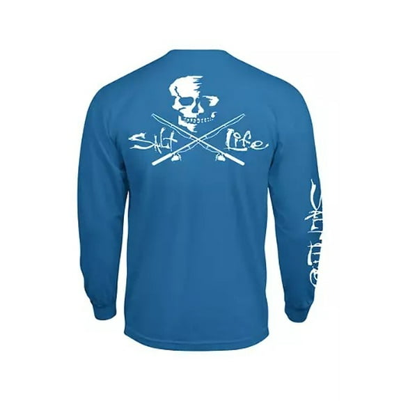 Salt Life Long Sleeve Skull and Pole Graphic T-Shirt Small Blue