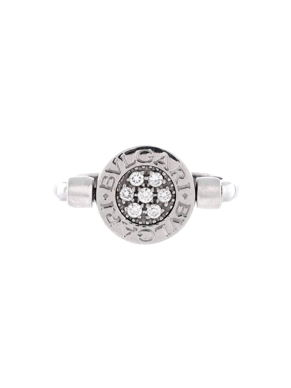Pre-Owned Bvlgari Bvlgari Flip Ring 18K White Gold with Diamonds and Onyx By Rebag