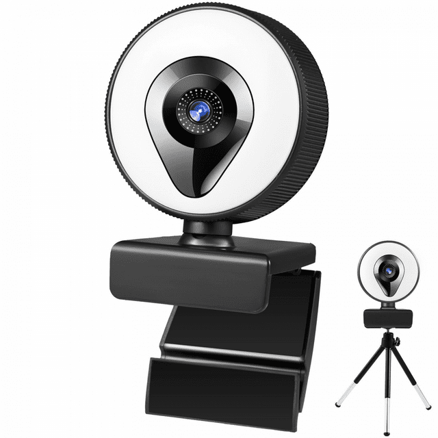 Caméra Web 1080P avec Micro et Ringljus, Luminosité Réglable à 3 Niveaux de l'Écran, Plug and Play, Caméra pc, Caméra d'Ordinateur Portable, Web, et pc