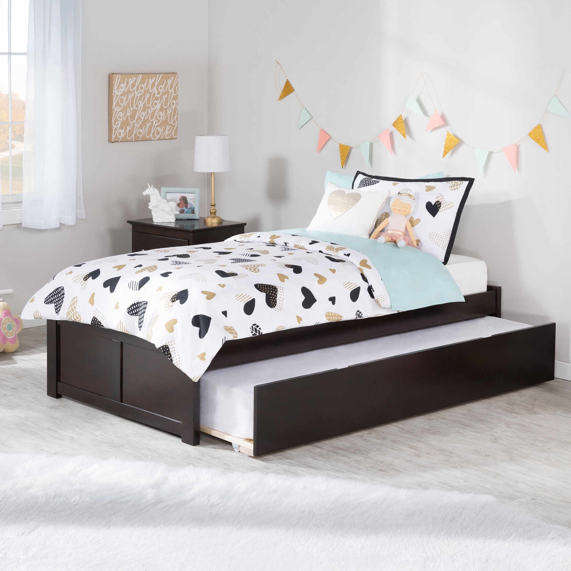 AFI Concord Twin Solid Wood Platform Bed with Footboard & Twin Trundle, Espresso