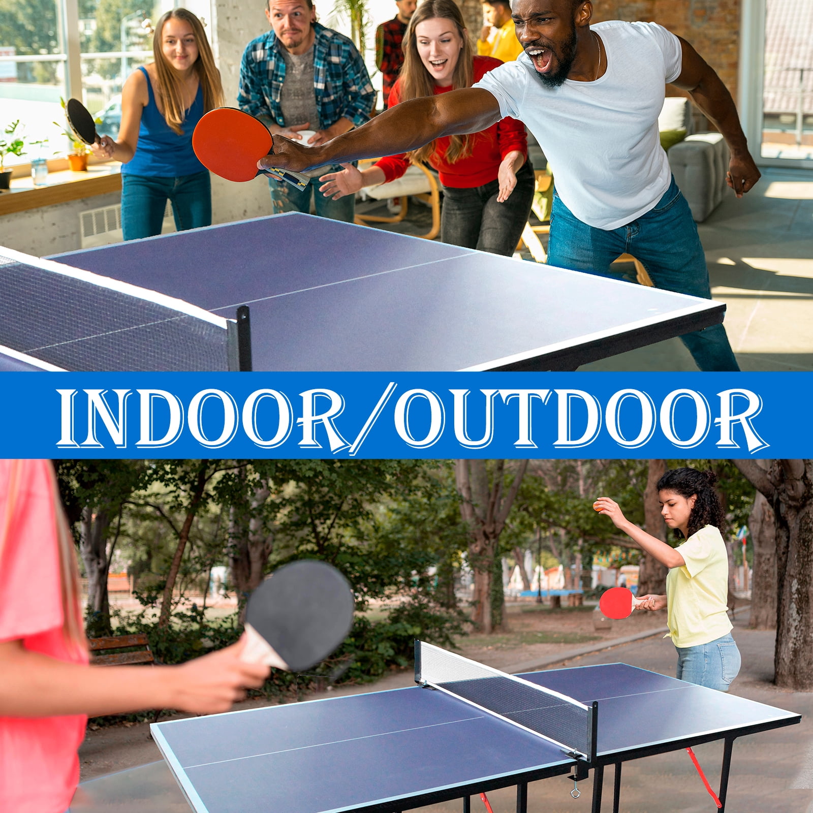 HooKung 6FT Mid-Size Table Tennis Table, Foldable & Portable Ping Pong Table Set for Indoor & Outdoor Games with Net, 2 Table Tennis Paddles and 3 Balls