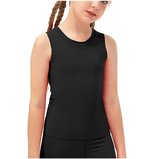 Jgppe Girls Racerback Tank Top Basic Slim Quick Dry Solid Color Sleeveless Tunic Tops Undershirts 4-12 Years