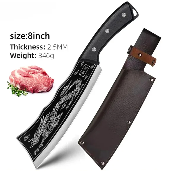 Meat Cleaver Bone Chopper Dragon Pattern Stainless Steel Butcher Knife Kitchen U