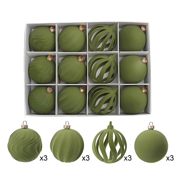 Fwttom Flocked Christmas Balls Set of 12 - Shatterproof Xmas Tree Ball Ornaments Soft Textured Holiday Decorations Indoor for Christmas Holiday Festive, 2", Army Green
