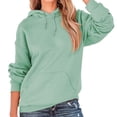thumbnail image 3 of Sudadera con capucha Manga larga Material de poliéster respetuoso con la piel Color puro Sombrero con cordón Top de mujer para exteriores Diario Verde claro L, 3 of 5