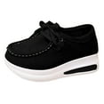thumbnail image 2 of Women's Suede Platform Wedge Loafers Comfortable Moc Toe Non Slip Casual Lace Up Dress with Arch Support Black Size 6.5, 2 of 5