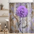 thumbnail image 4 of Farmhouse Flower Floral Shower Curtain, Rustic Purple Dahlia Shower Curtain Set, Country Purple Wild Garden Plant Waterproof Fabric Shower Curtain with Hooks, Surreal Bathroom Curtain, 69x70inch, 4 of 6