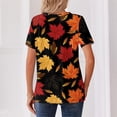 thumbnail image 6 of Minjewel Womens T Shirts Casual V Neck Short Sleeve - Fall Leaves Print Button Detail, T Shirts for Women Seasonal Graphic Tee, Summer Tops for Women for Autumn,Earthy Yellow L, 6 of 6