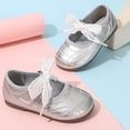 thumbnail image 3 of Toddler Girls Dress Shoes Mary Jane Flats School Uniform Oxfords Wedding Party Bow Flower Shoes Comfort Loafers Silver 28, 3 of 5