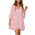 thumbnail image 2 of Qertyioot Nouvelle Robe en Satin Unie à Col en V avec Ourlet Fendu Robe Aguichant Printemps/été, 2 of 7