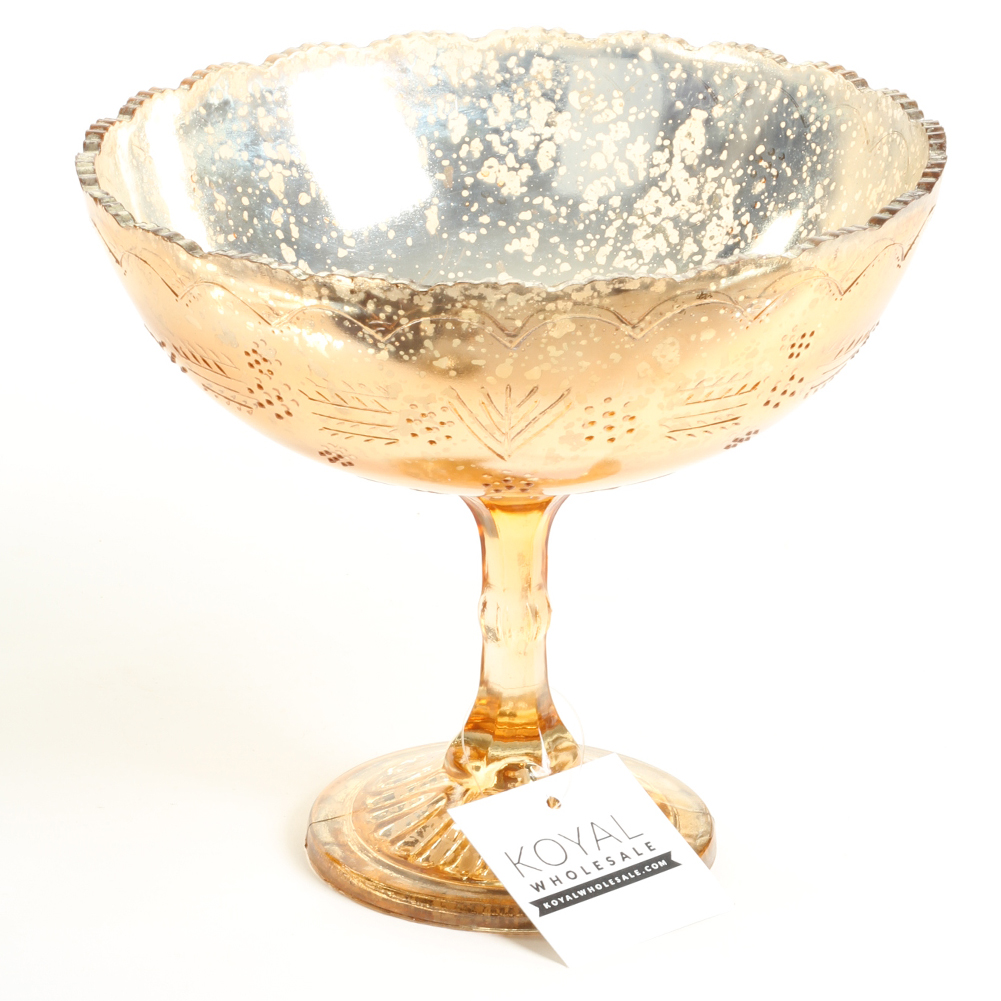 Koyal Wholesale 8Inch Rose Gold Glass Compote Bowl Pedestal Flower