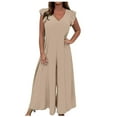 thumbnail image 2 of BEFOKA Pantalon pour Femmes Grande Taille, Liquidation de Pantalons d'Été pour Femmes, Combinaison à Col Rond à Manches Pointues de Couleur Unie pour l'Automne/hiver pour Femmes avec Ceinture et Laçage, 2 of 5