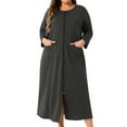 thumbnail image 2 of Agnes Orinda Women's Plus Size Sleepwear Zipper Front 3/4 Sleeve Robe Bathrobes Maxi House Nightgown with Pockets 1X Black, 2 of 6