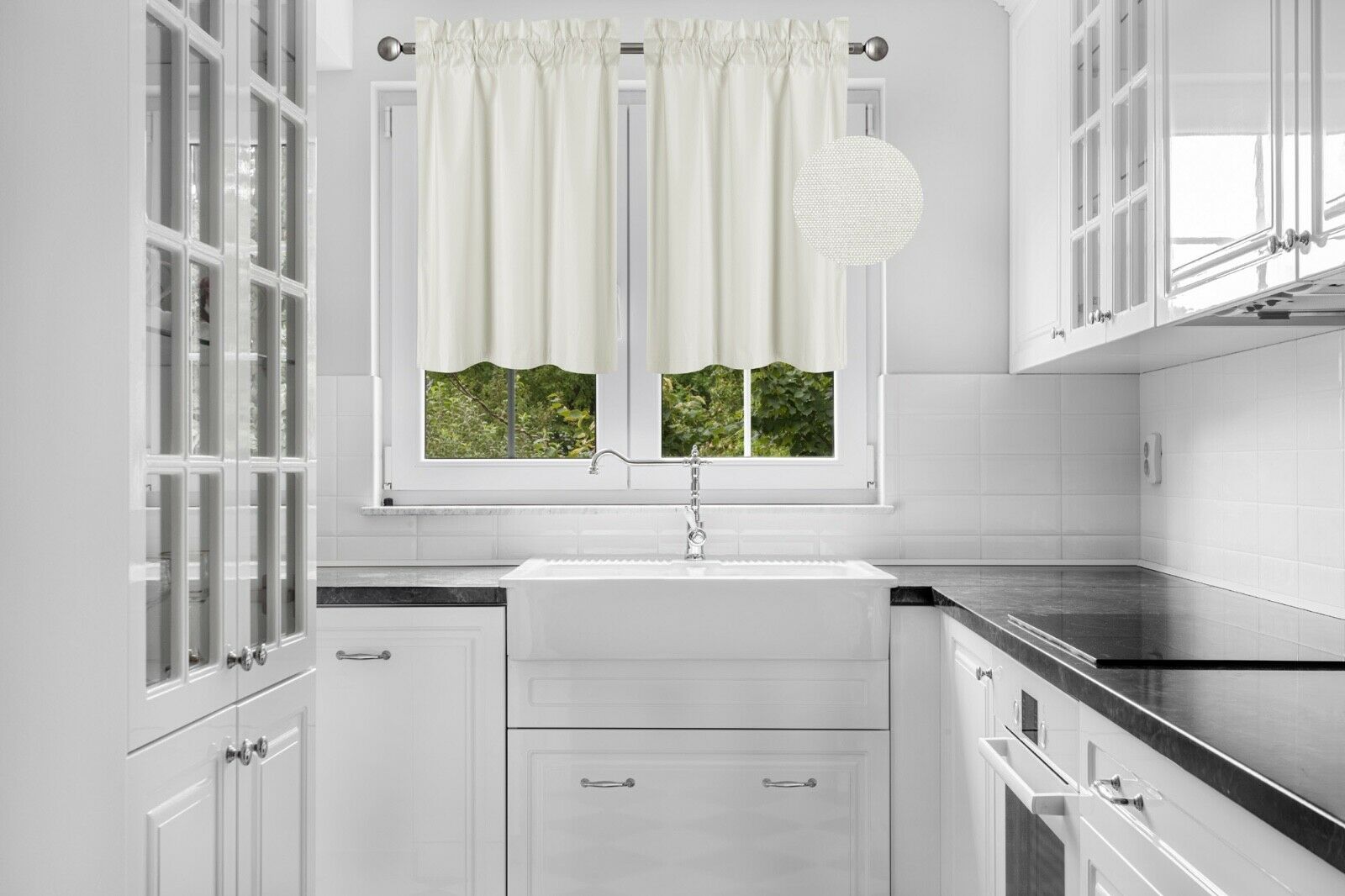 2 PIECES R16 IVORY WHITE OFF SOLID COLOR TIER PANELS ROD POCKET WINDOW CURTAIN KITCHEN RESTAURANT BATHROOM NURSERY VALANCE LIGHT FILTERING BLACKOUT SIZE 30" WIDE X 24" LENGTH EACH TIER - image 1 of 1