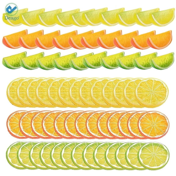 Deago 60pcs Fake Lemon Slice Block Plastic Artificial Fruit Highly Simulation Lifelike Model for Home Kitchen Party Wedding Decoration Kids Cognitive Toys