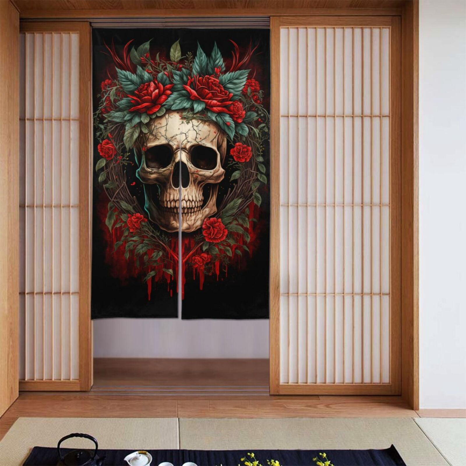 DouZhe Doorway Drape Split Curtains, Devil Evil Skull Flowers Room ...
